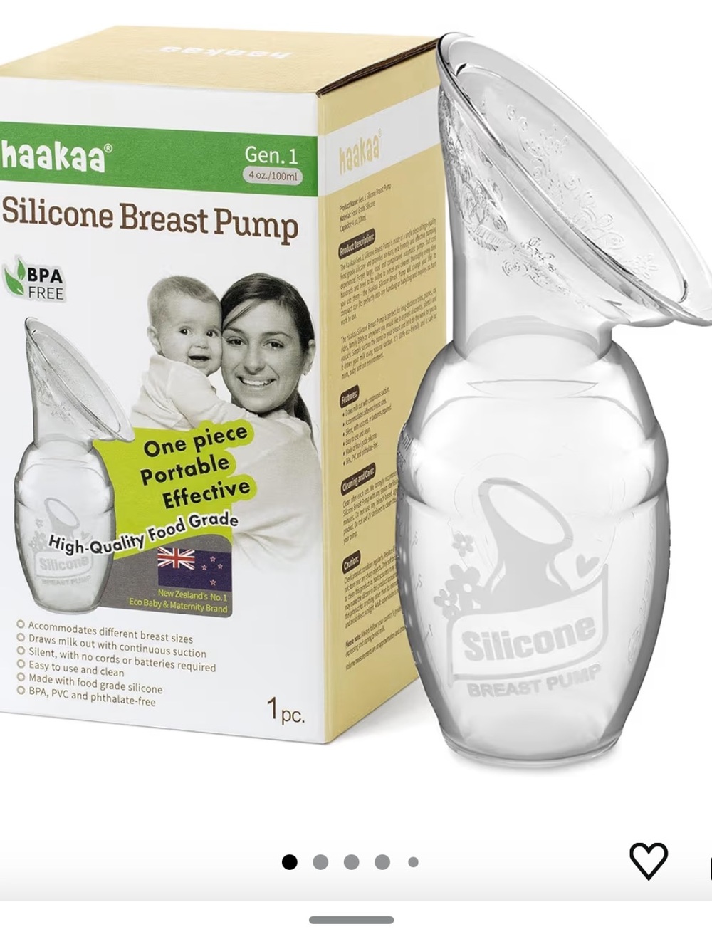 haakaa Manual Breast Pump for Breastfeeding, Silicone, Clear 4oz/100ml